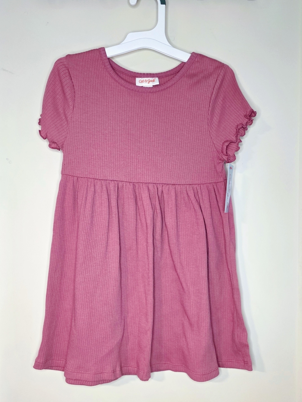 Cat & Jack- Dark Rose Pink Ribbed Short Sleeve Knit Dress